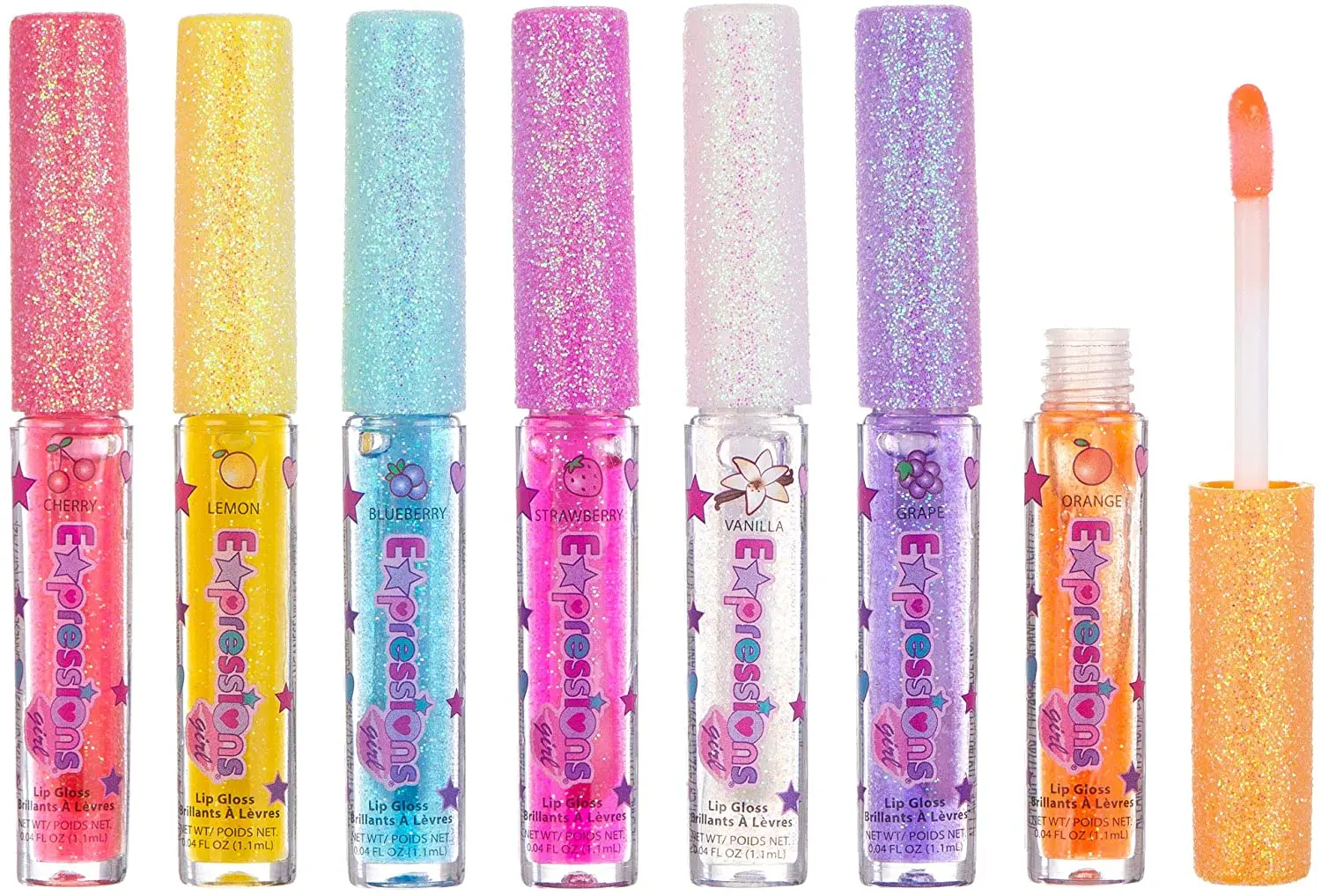 Shimmer fruity flavors skin-friendly kids makeup girls ideal gift lip gloss wands with glitter