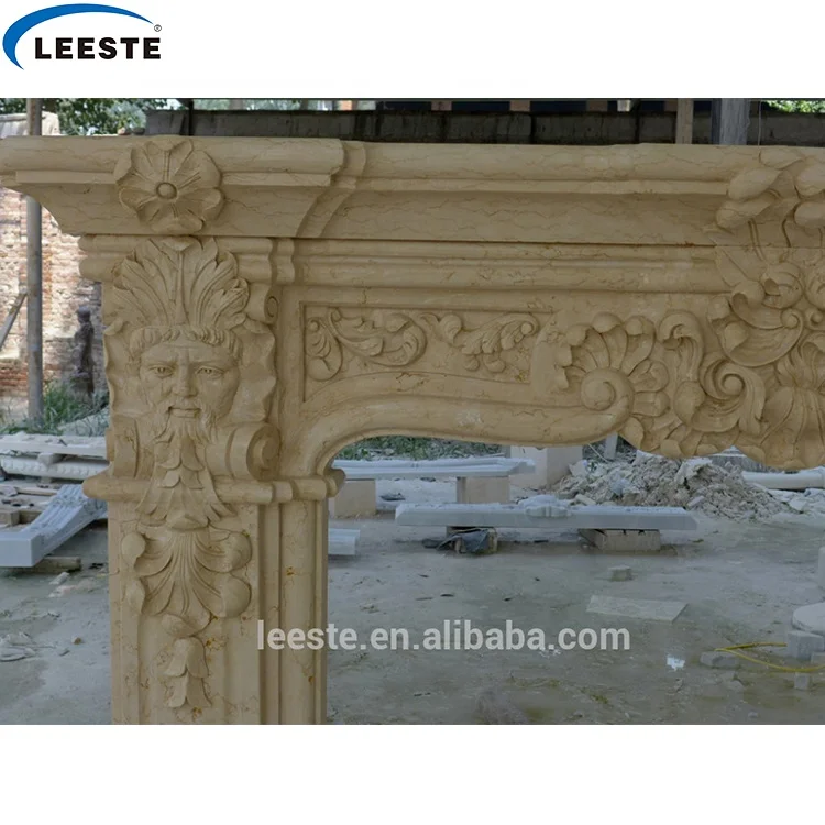 New designs cheap price handcarved Beige hearth Marble Fireplace surround