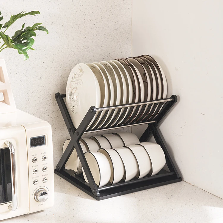 SANIPRO X-shaped Space-saving Multi-layer Plastic Organizer Shelf Tableware Bowl Dish Storage Holder Kitchen Drainer Rack