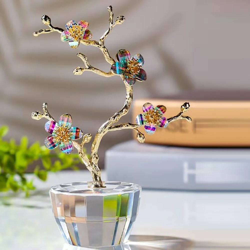 Crystal Plum Glass Figurine Ornament Paperweight Table Decoration with Gift Box Crystal Glass Flower Centerpieces