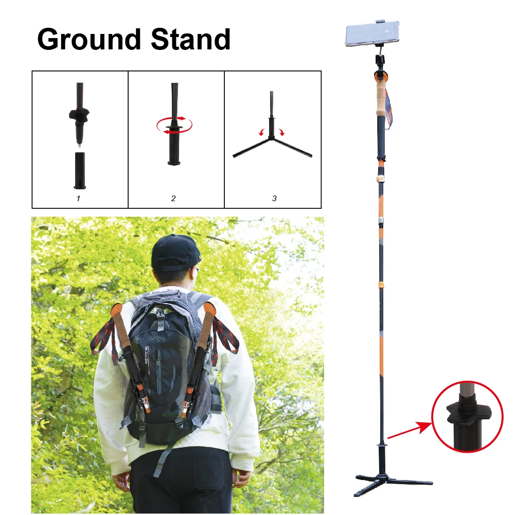 XTP XATP New Hot Sale 3K Carbon Button Lock Folding Collapsible Camera  Phone Tripod Monopod Mount Trekking Hiking Pole Stick