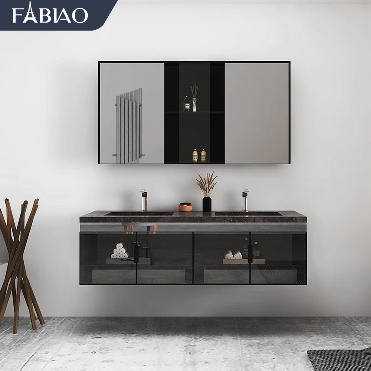 Luxury 60 Inch Bathroom Cabinet Modern Hotel Washroom Wall Mount Bathroom Vanity With Smart Led Mirror