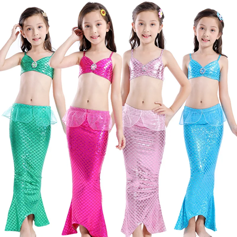 
Hot design kids girls swimwear 3pcs bikini mermaid tail for swimming 