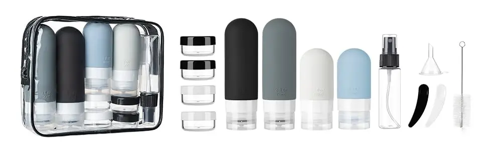 Silicone Travel Bottles Set - TSA Approved Leak Proof Silicone Squeezable Containers for Toiletries Toner makeup liquid black