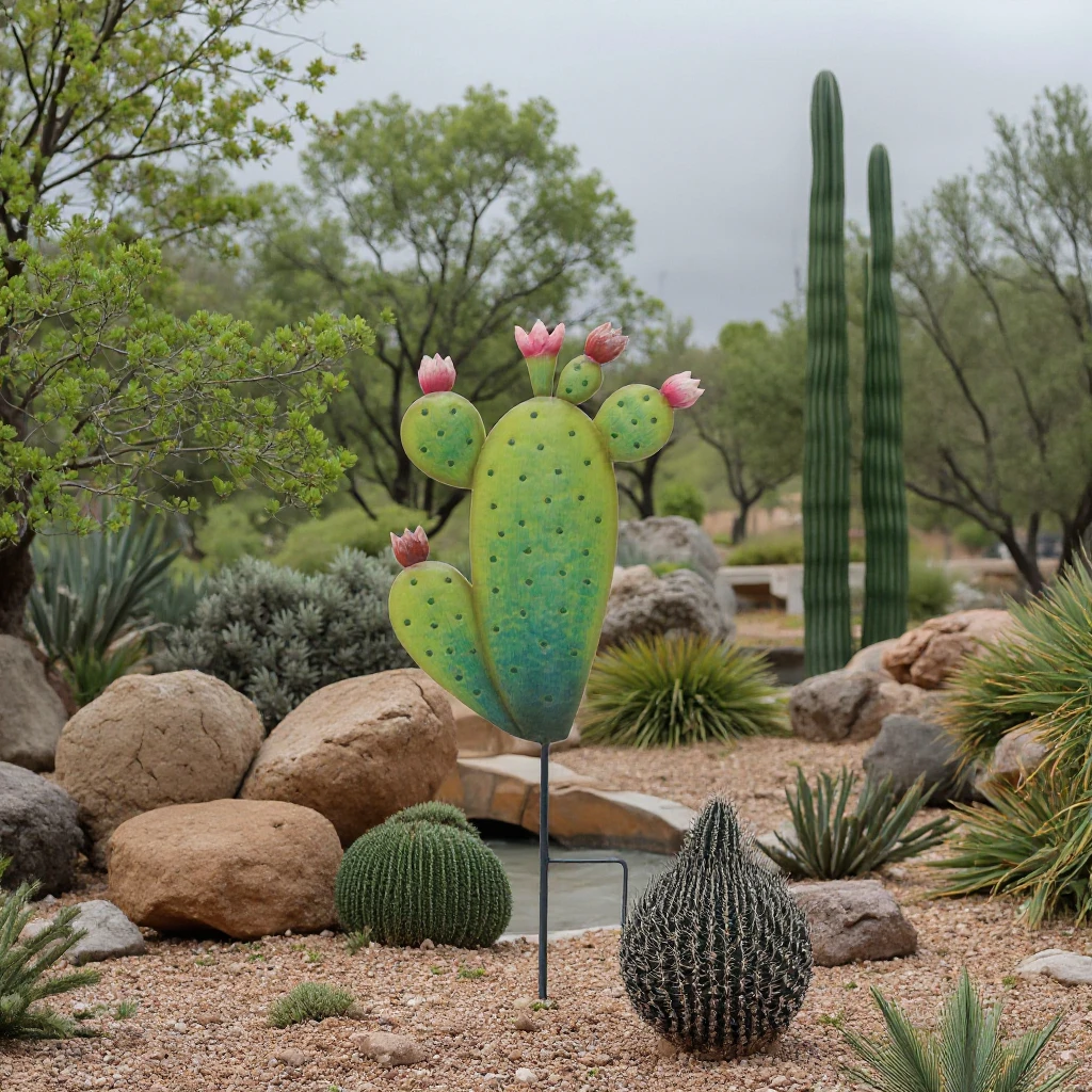 Artificial Cactus Yard Stake Metal Decorative Plant for Outdoor Living Space