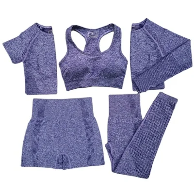 
Five-piece seamless breathable bra high waist hip short-sleeved shorts corset fitness yoga long-sleeved trousers suit 