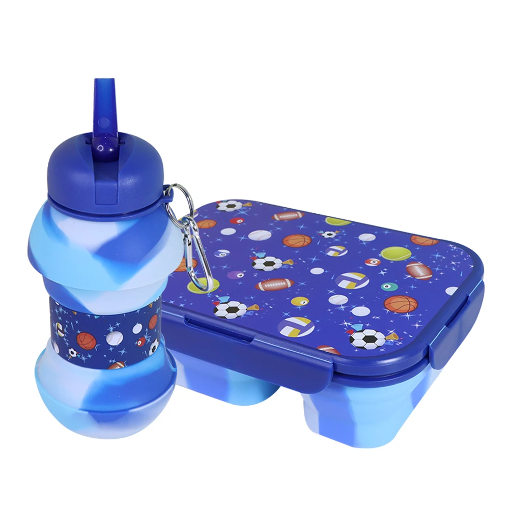 Wholesale Children Bento Reusable Food Storage Containers Folding Kids Collapsible Silicone Lunch Boxes With Fork