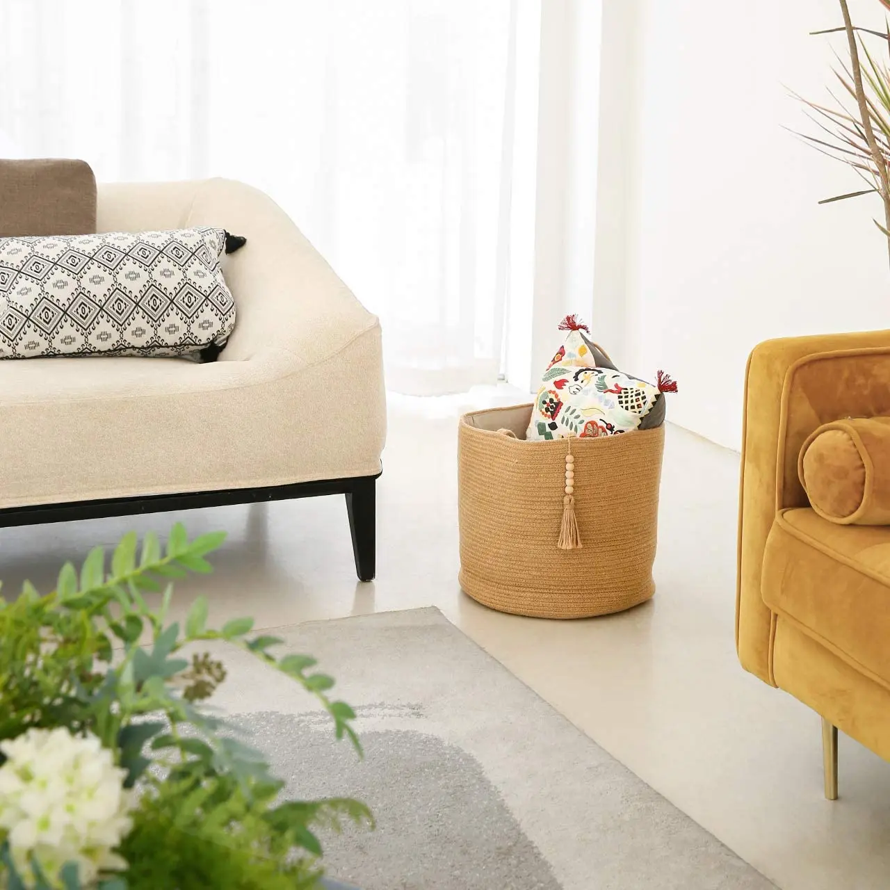 Newest Design Small Cotton Rope Plant Basket - Water Hyacinth Basket Woven Flower Pot with Handle