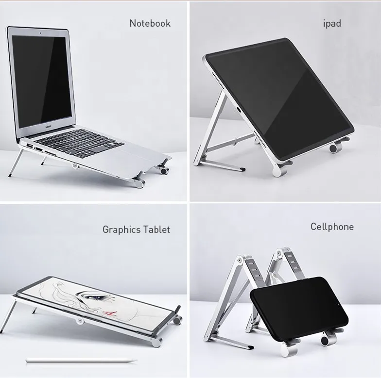 
Factory Wholesale Good Gift Aluminum Alloy Foldable Adjustable Mini Portable Laptop Stand for iPad Macbook Notebook 