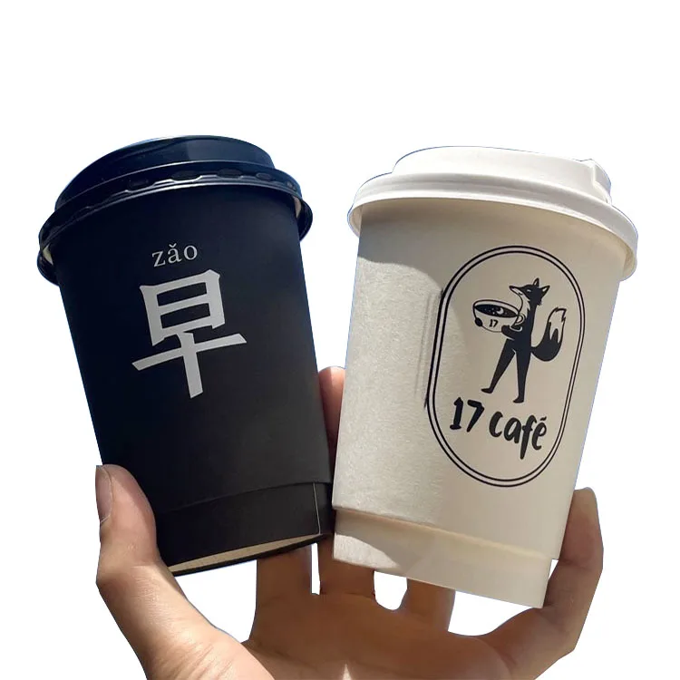 Printed Logo recyclable 16 20 22oz double wall paper cup for hot drinks custom disposable printed paper coffee cup with lids