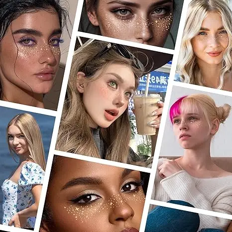 Custom Temporary Waterproof Tatoo Women Gold Silver Foil Metallic Foil Glitter Sticker Fake Freckles Face Tattoo