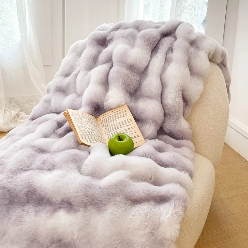 Fur thick bubble fleece warm home decor sleeping blanket throws sofa winter bed blanket