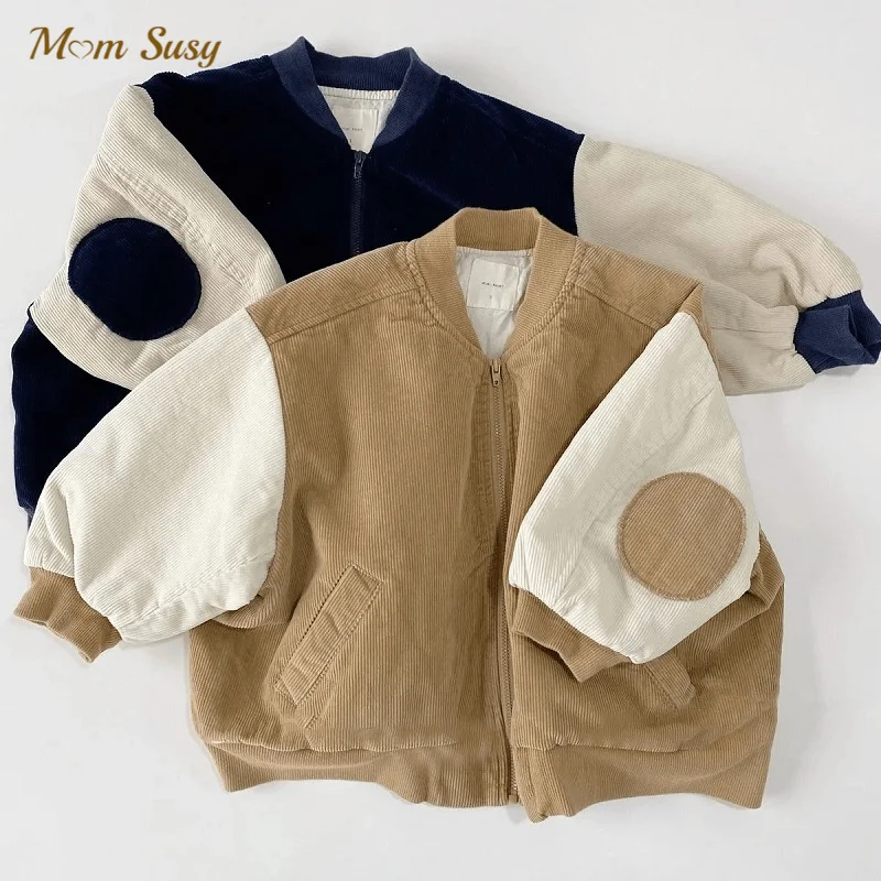 Baby Girl Boy Corduroy Jacket Infant Toddle Child Bomber Coat Blazer Outwear Patched Spring Autumn Baby Clothes 1-10Y
