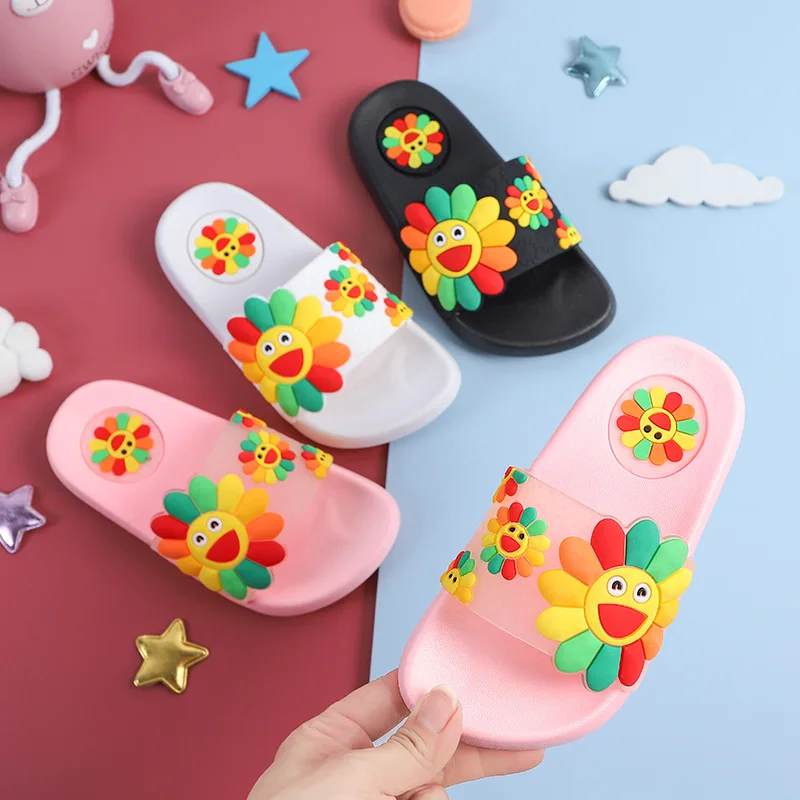 
Promotional Sale Summer Cartoons Non-slip Sunflower soft bottom Kids Beach Slippers 