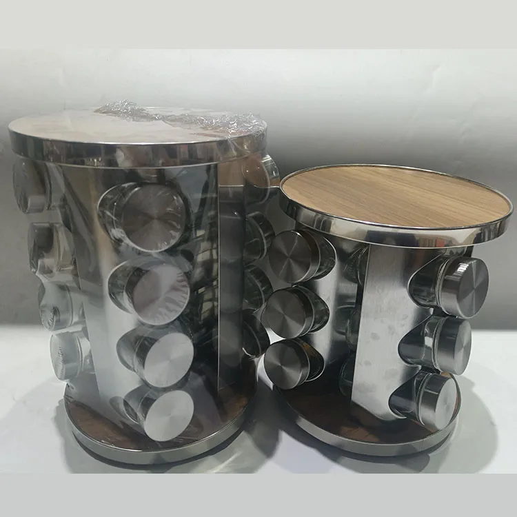 Hot Sale Kitchen Stainless Steel Rotating Spice Racks Set Seasoning Jars With Stand Holder