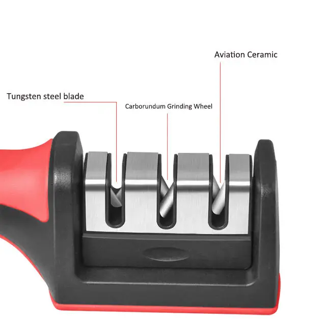 Kitchen Diamond Honing Steel Knife Scissors Universal Sharp Multi-task 3 Stage Sharpener Quick With Non-slip Base Handheld