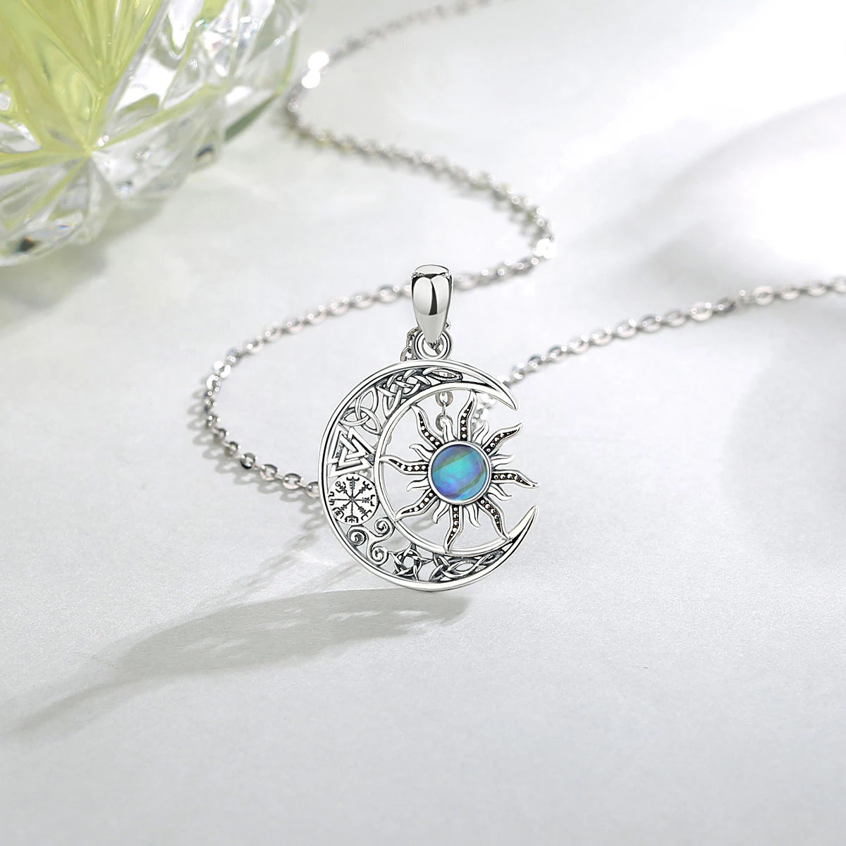 Changda 925 Sterling silver moonstone viking jewelry celtic irish knot moon and sun pendant necklace
