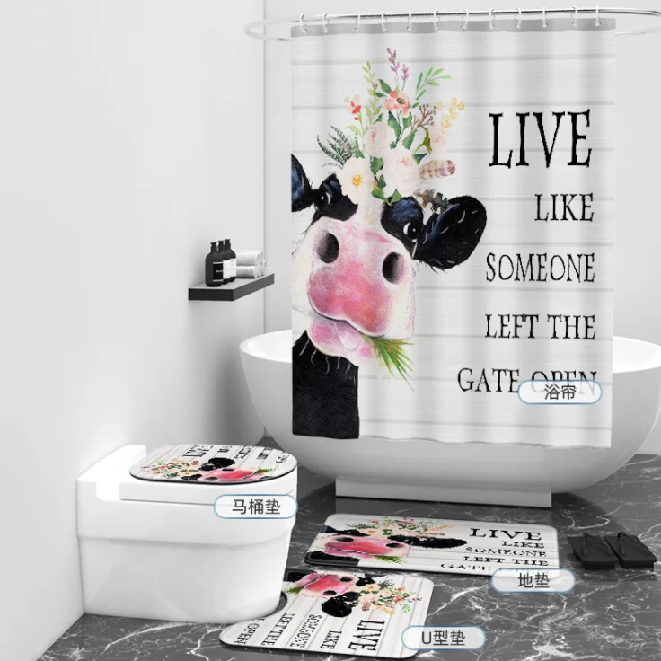 
cartoon elk print 72 x 72 Inch 4 pcs digital print 3d shower curtain bathroom 