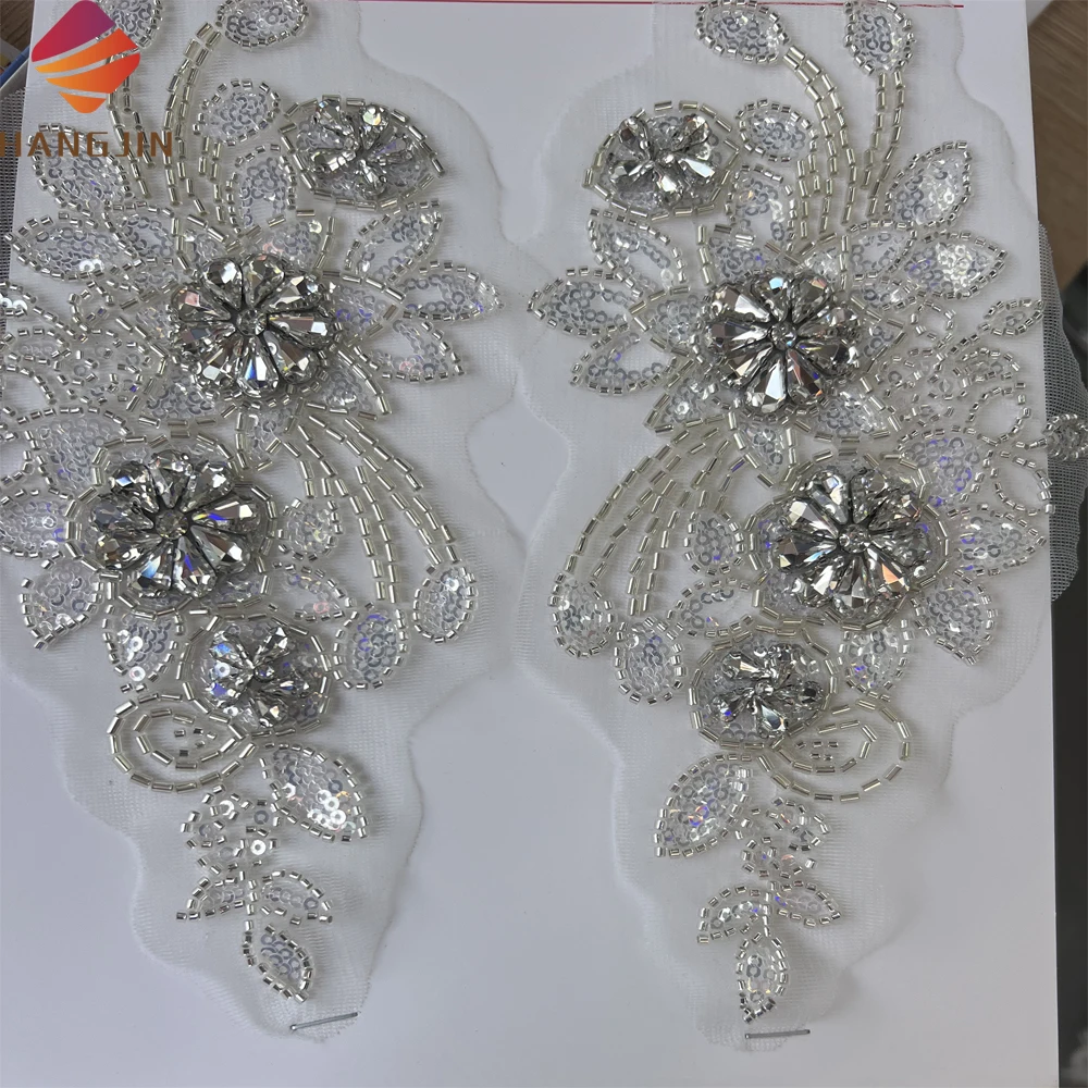 Luxury Sew On Rhinestones Crystal Patches Appliques For Wedding Party Dress 3D Embroidery Beading Bodice Applique Handmade Craft