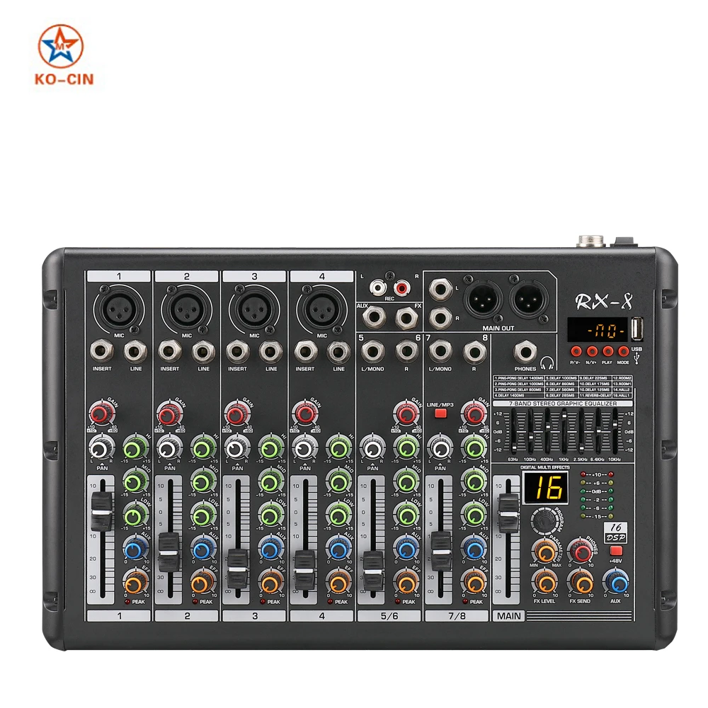  RX8 16 dsp эффект USB BT платье для выступления на сцене DJ микшер аудио 4 канальный профессиональная микшерная