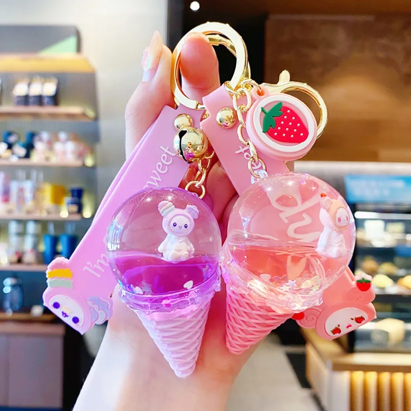 Ice Cream Liquid Keychain Floating Liquid Acrylic Keychain Gift Store Kawaii Girl 50 Zinc Alloy Digital Printing 1pcs/opp Bag