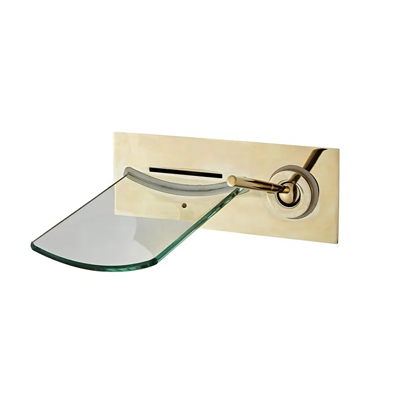 Modern Bathroom Gold Wall Mounted Single Handle Hot Cold Waterfall LED Bathtub Basin Faucets