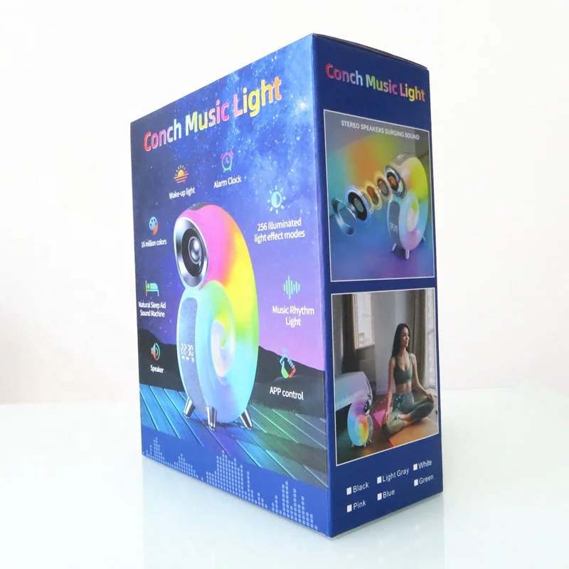 Lonvel 2024 App Control Conch Music Light Led Speaker Portable Rgb Light Wireless Speaker With Built-in Battery White Noise