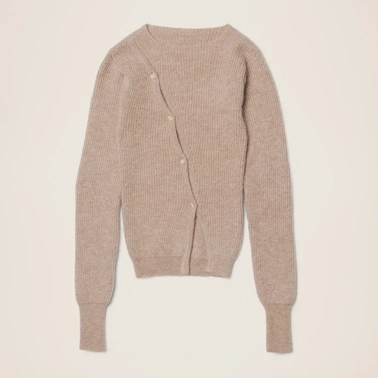 Kingsun OEM ODM на пуговицах на заказ трикотажные свитера из шерсти альпаки Асимметричный Приталенный кардиган с круглым вырезом