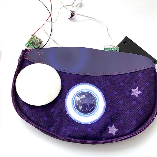 Fashion customized circle panel led light for schoolbag, bright led strip for bag
