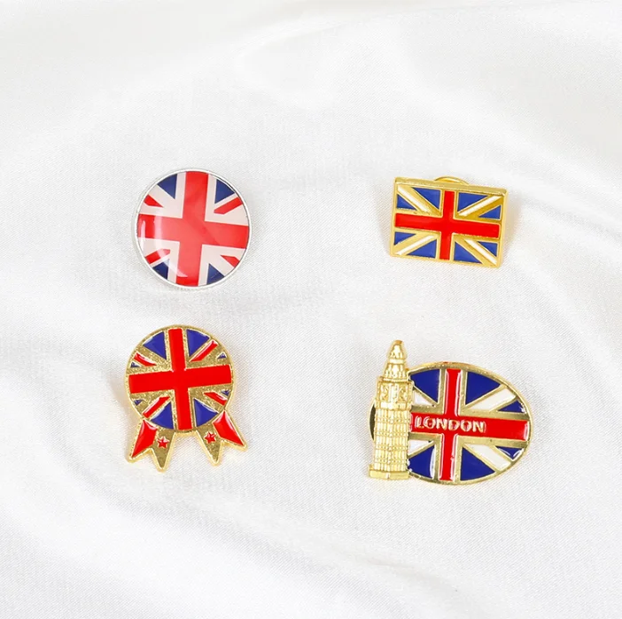 Garment Decoration Gold London Building Souvenir Metal Soft Enamel Custom British UK Flag Pin Badge