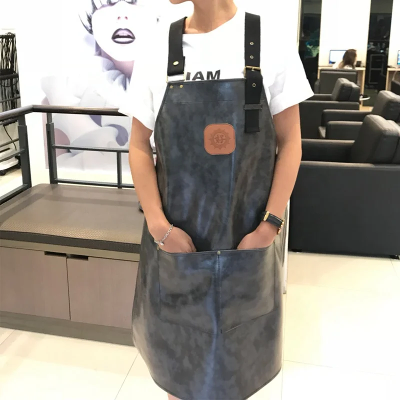 Кожаный фартук популярный индивидуальный логотип высококачественный водонепроницаемый бар для барбекю ресторан салон чистки волос из микрофибры