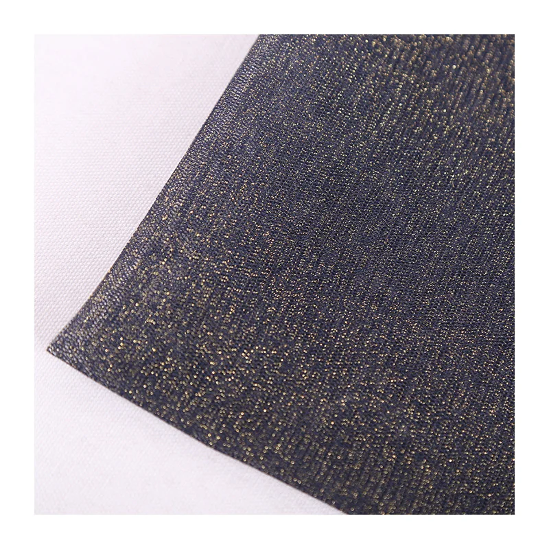 Wholesale Factory Gold Lurex Mesh Stretch Fabric Polyester  Black Mesh Gold Yarn Fabric