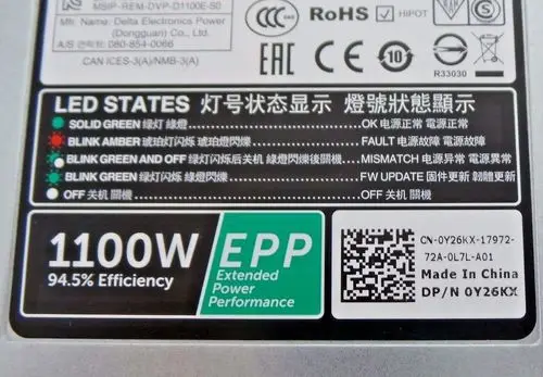  Оригинальный 1100 Вт блок питания для ноутбука Dell PowerEdge C4130 R730 R630 T630 R530 R430 T430 Y26KX 0Y26KX