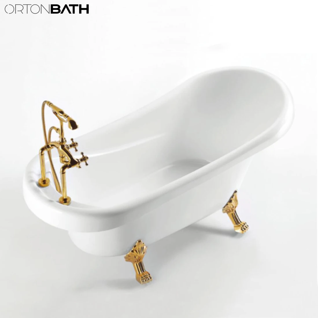 ORTONBATH белая и золотая акриловая Самостоятельная ванна для горячего купания спа-ванны сантехника с золотым душевым набором