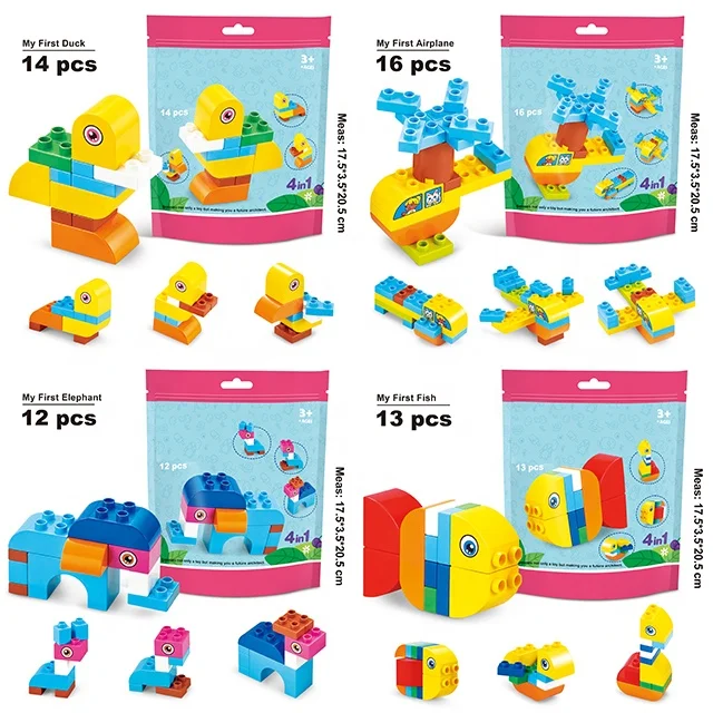 
New Gifts Educational Learning 4 In 1 Animal Kids Play Plastic DIY Toys Building Block 