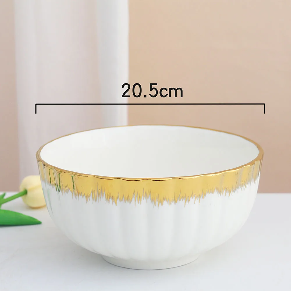 Hot sells spoons tableware set couples family  ceramic plates bowl edged with gold
