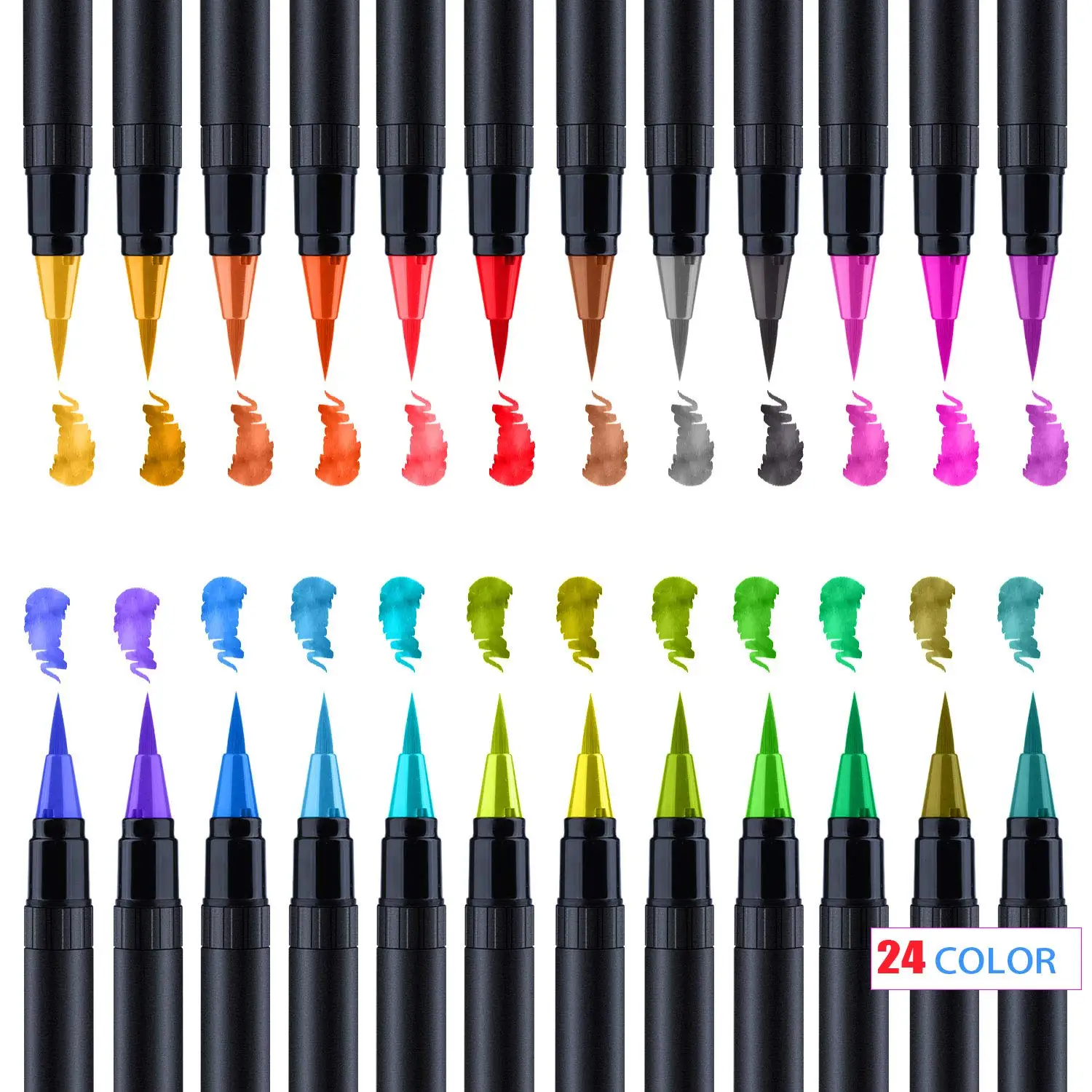 24 Premium Soft & Flexible Real Brush Tipped Art Markers Watercolor Brush Tip Pen Set