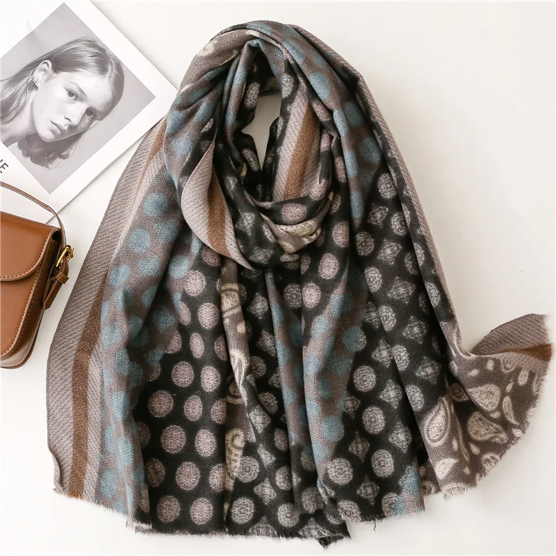 Autumn Winter Polka-dot Cashew Print Thick Warm Shawl Scarf Women Winter Scarfs For Women Stylish