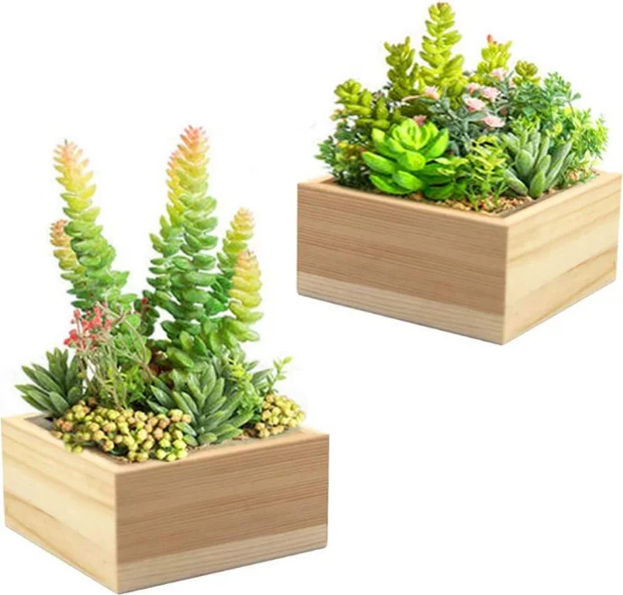 Outdoor Garden Handmade Eco-friendly Solid Bamboo Pine Wood Succulent Plants Display Storage Box Without Lid