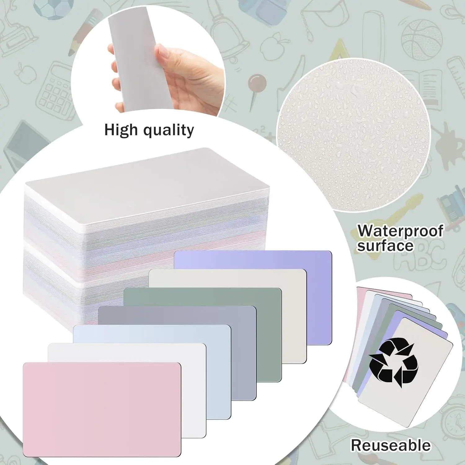 Dry Erase Index Cards Laminated Cards Reusable Dry Erase Note Flash Sheets Game Cards for School Office Home to Do List