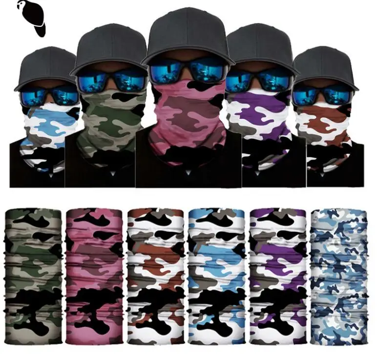 Hot sell Polyester camouflage black blue customized  face cooling  tube bandana scarf for men custom with logo para hombre