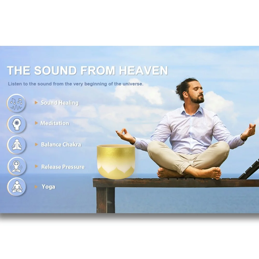 JELO AMJ-1 6 inch yellow lotus High Purity Quartz  Crysmeditation yoga sound healing instruments crystal singing bowls