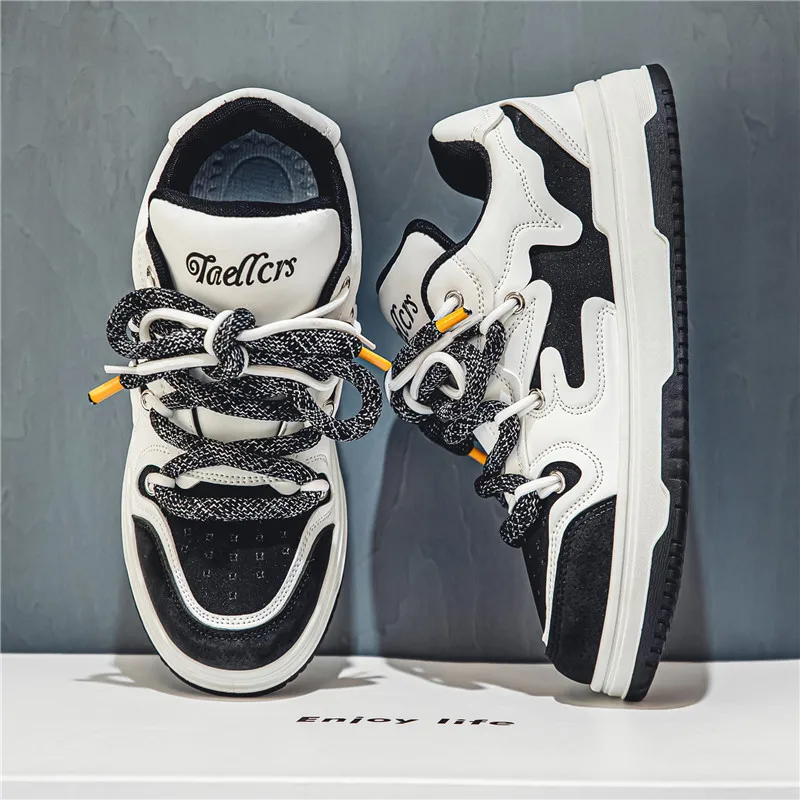 Wholesale Custom Logo Leather Chaussures Hommes White Black Men Casual Shoes Fashion Running Sneakers For Men Casual