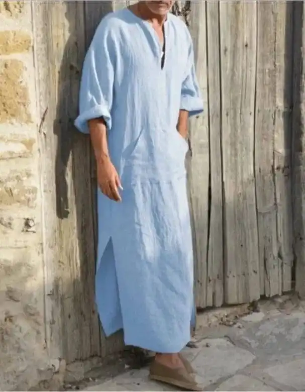 Индийский Kurta мужской Халат кафтан льняной халат для йоги пляжная одежда ночное платье длинные рубашки