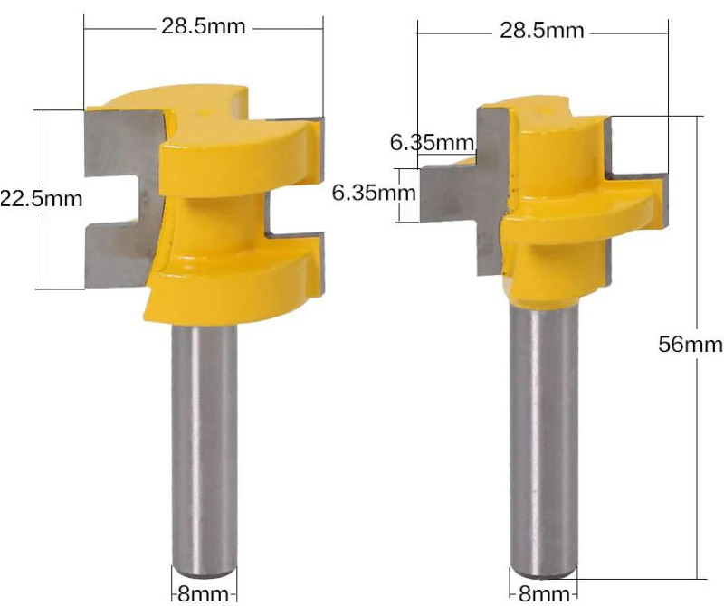 2pcs 8mm shank 6.35mm carbide blades Tongue and groove router bits woodworking milling cutter set furniture tools
