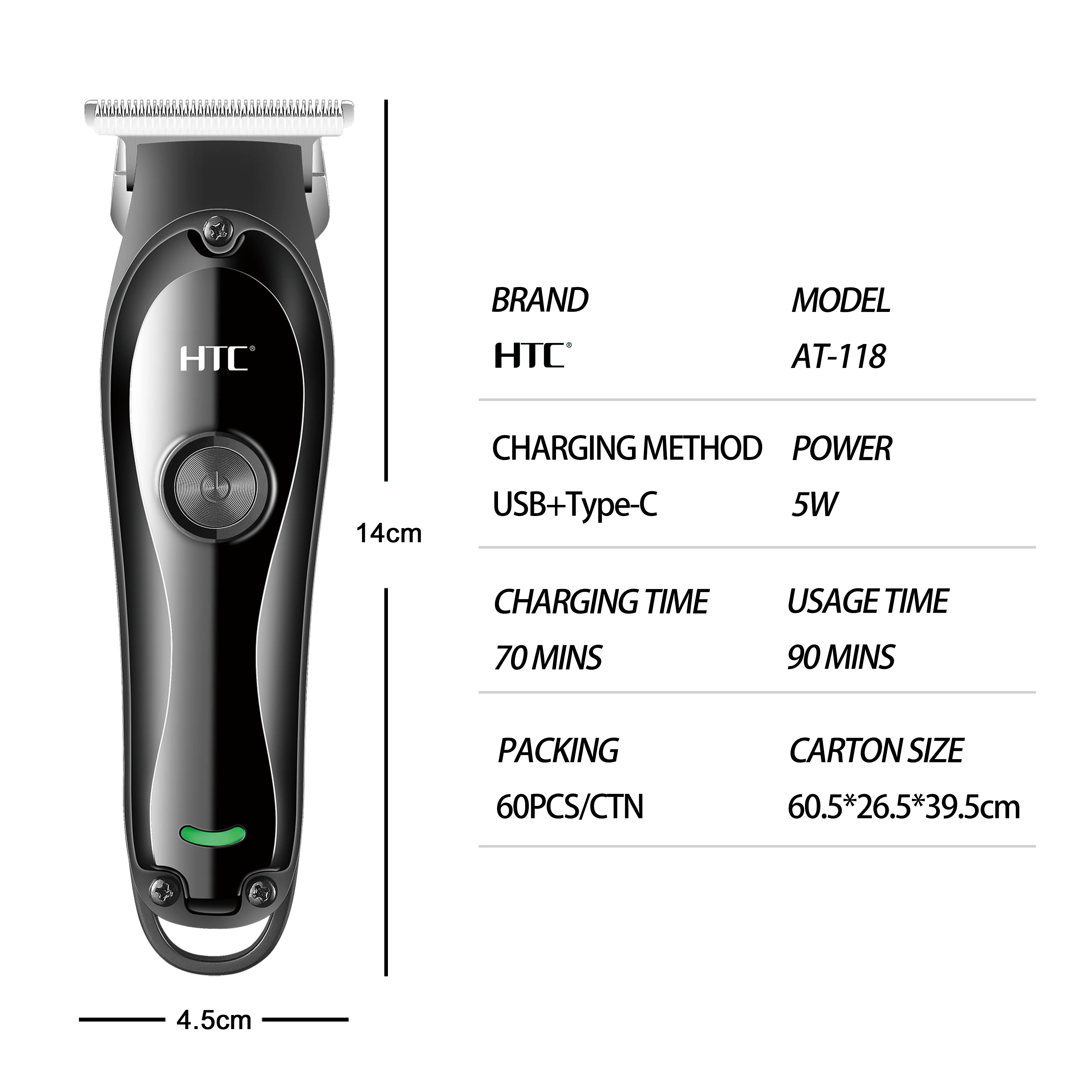 HTC AT-118 беспроводной триммер для волос небольшой профессиональный электрический и бороды мужчин