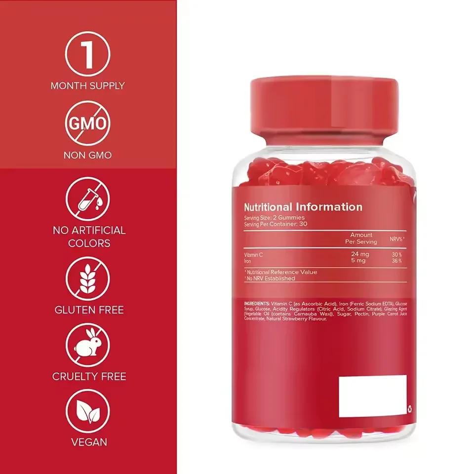 OEM private label Iron Gummies Vitamin C High Strength Iron Supplement Vegan Calcium Iron Zinc Selenium Gummies