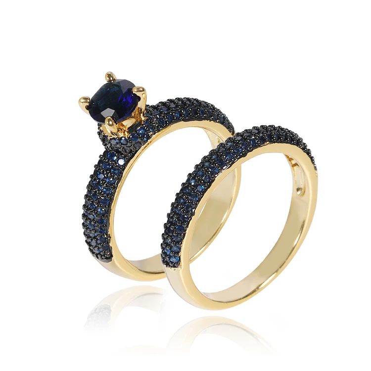 
Double Ring sets 18k 20k Gold plated wedding ring set Black stone cz crystal zirconia ring for girls women 