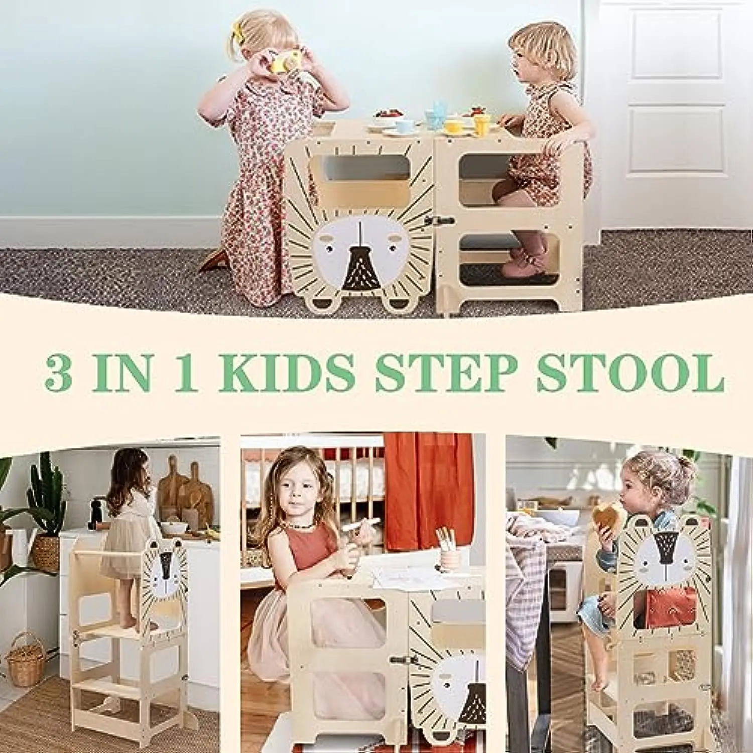 Kids Step Stool Kitchen Stool For Toddlers Learning Wooden Standing Tower With Chalkboard Foldable Toddler Table And Chair Set