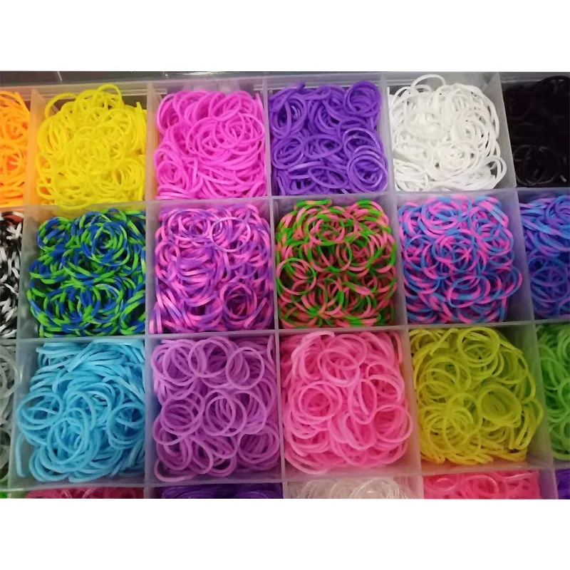 
High elasticity 10000pcs plastic box package colorful loom bands set , loom bands for kids,loom rubber bands 